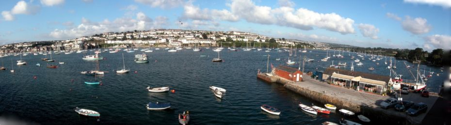 Sticky Prawn Restaurant Panoramic View taken from Flushing looking South towards Falmouth Cornwall UK