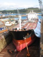 Tanker under repair in dry dock at Falmouth UK